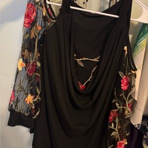 SHEIN Black Top with Floral Embroidery